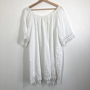 Lungo L'Arno Dress Womens 3X White Linen Crochet Lace Italy Boho Tunic Top